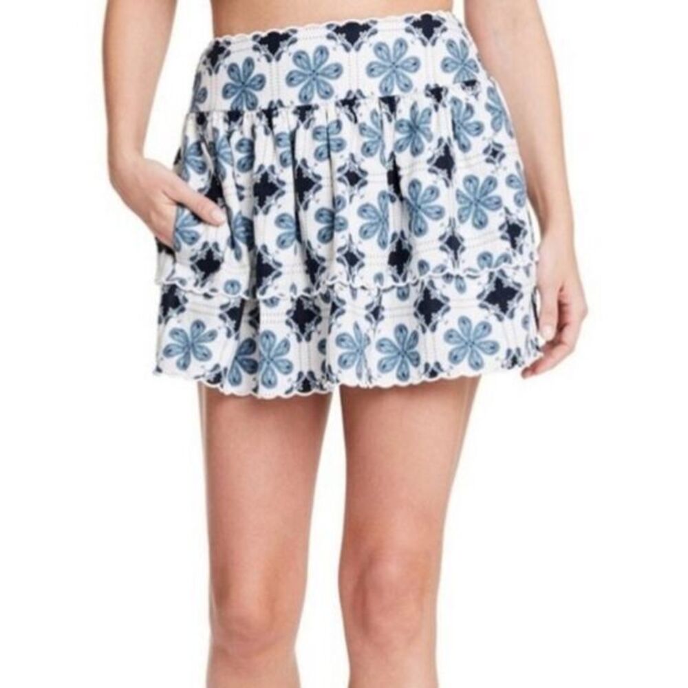 Agua Bendita x Target Women's XL Coral Tile Print Tiered A-Line Mini Skirt